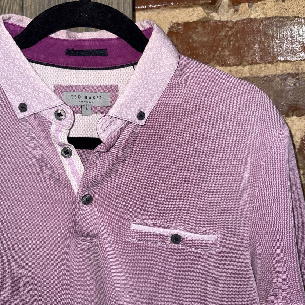 Ted Baker Unique Purple polo shirt short sleeve L Sz4 Golf Preppy Excellent Cond